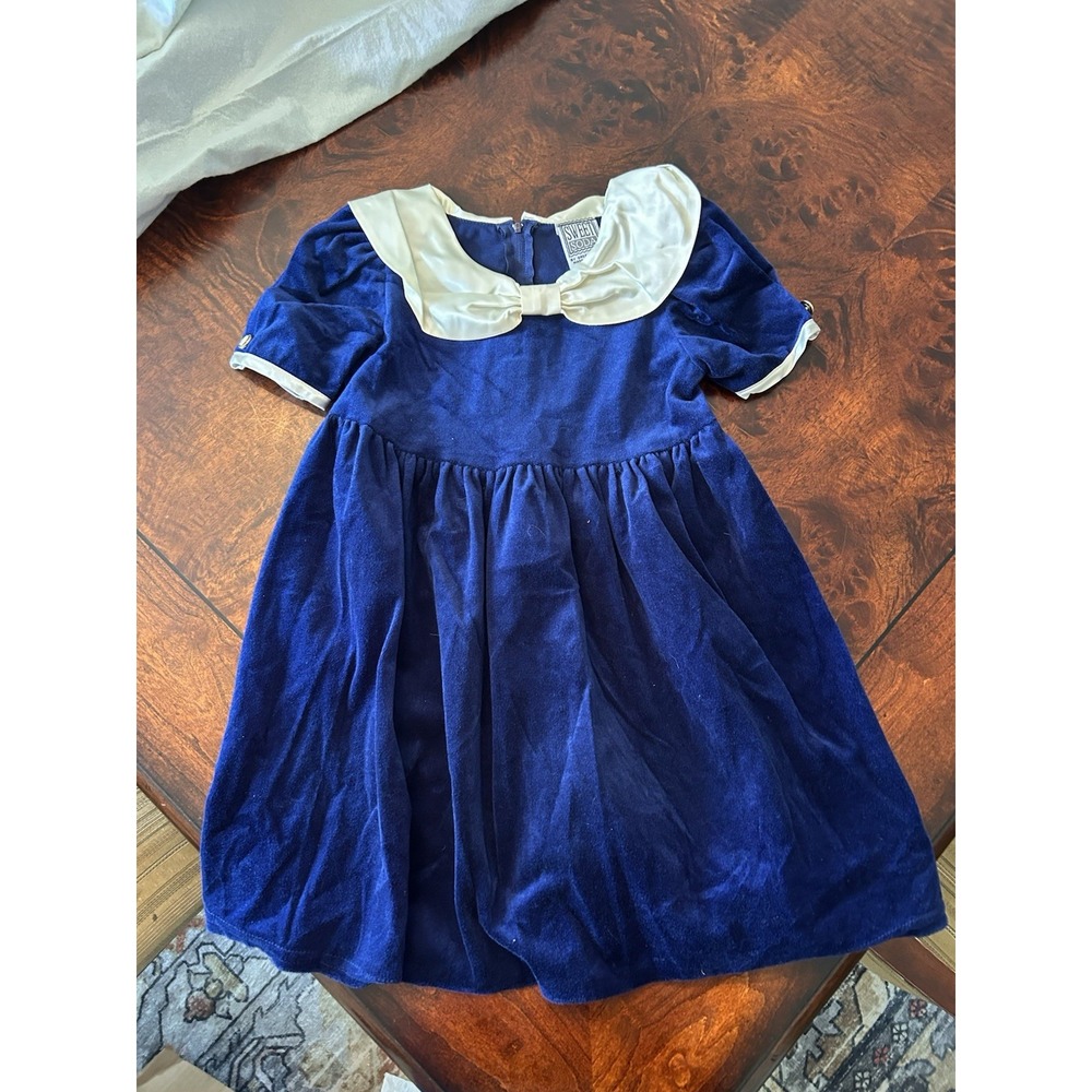 Girl's Sz 6X Dress Sweet Soda Blue Velvet Holiday Christmas Vintage USA